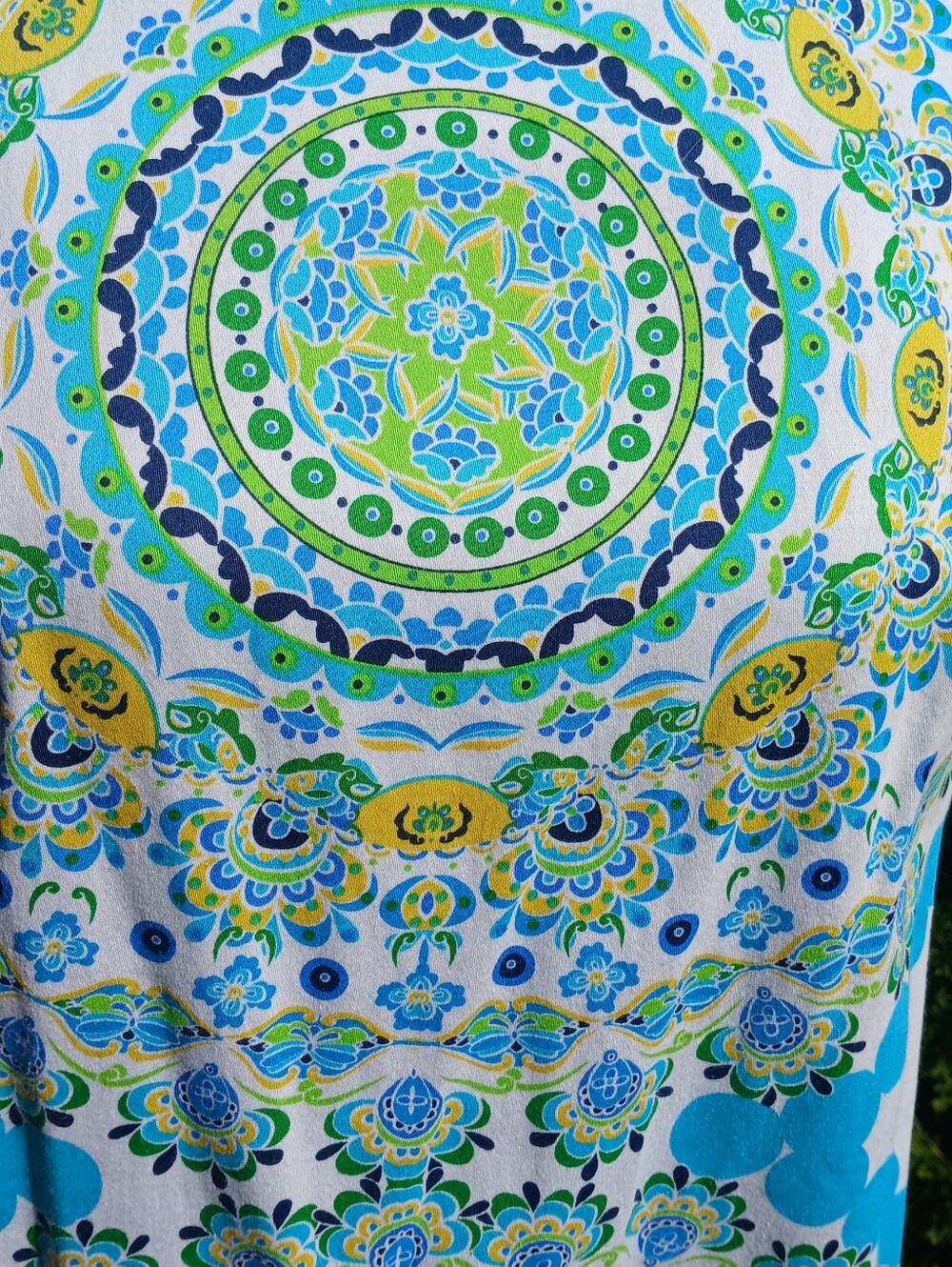 London Times Sky Blue/Yellow/Green Mandala Dress Sz 8 - Picture 4 of 9